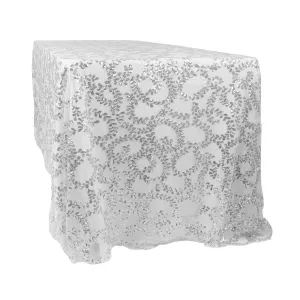 Sequin Vine Tablecloth Overlay 90"x132" Rectangle  - Silver