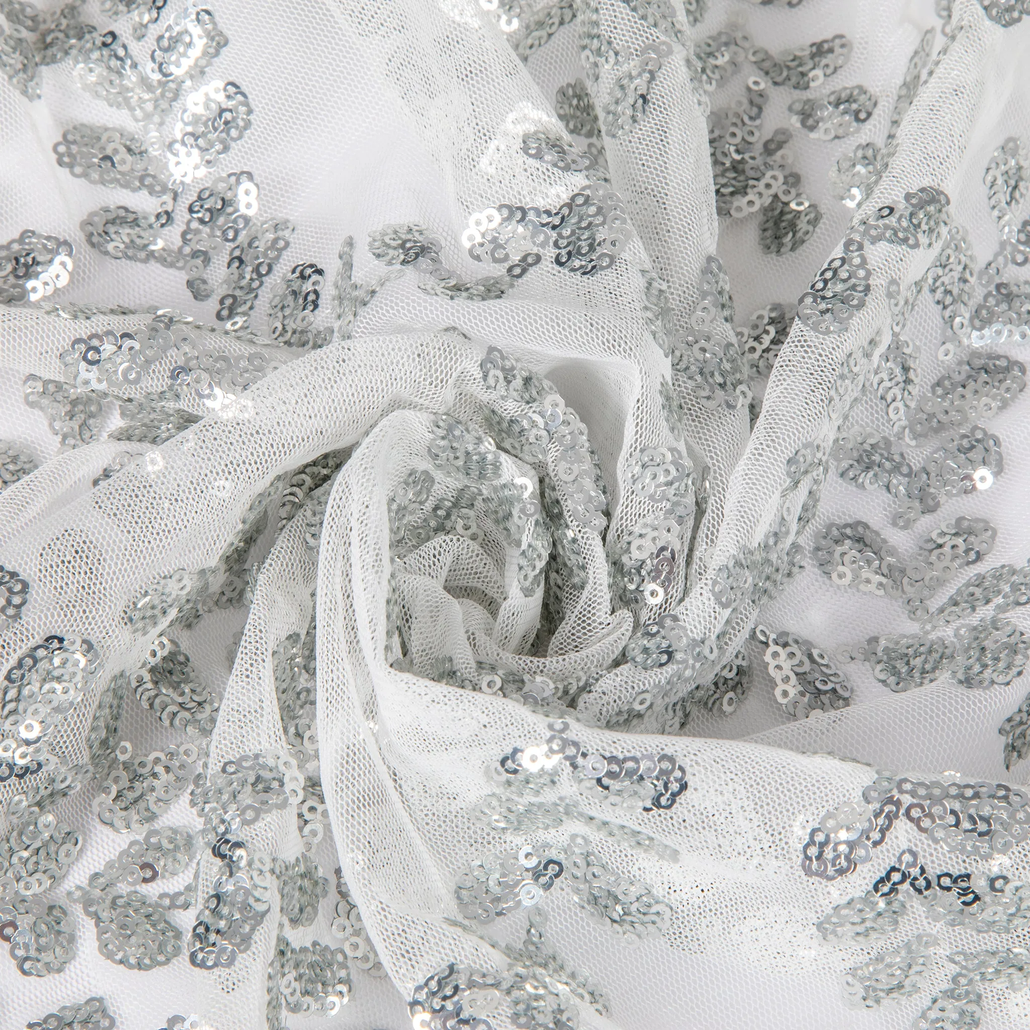 Sequin Vine Tablecloth Overlay 90"x132" Rectangle  - Silver