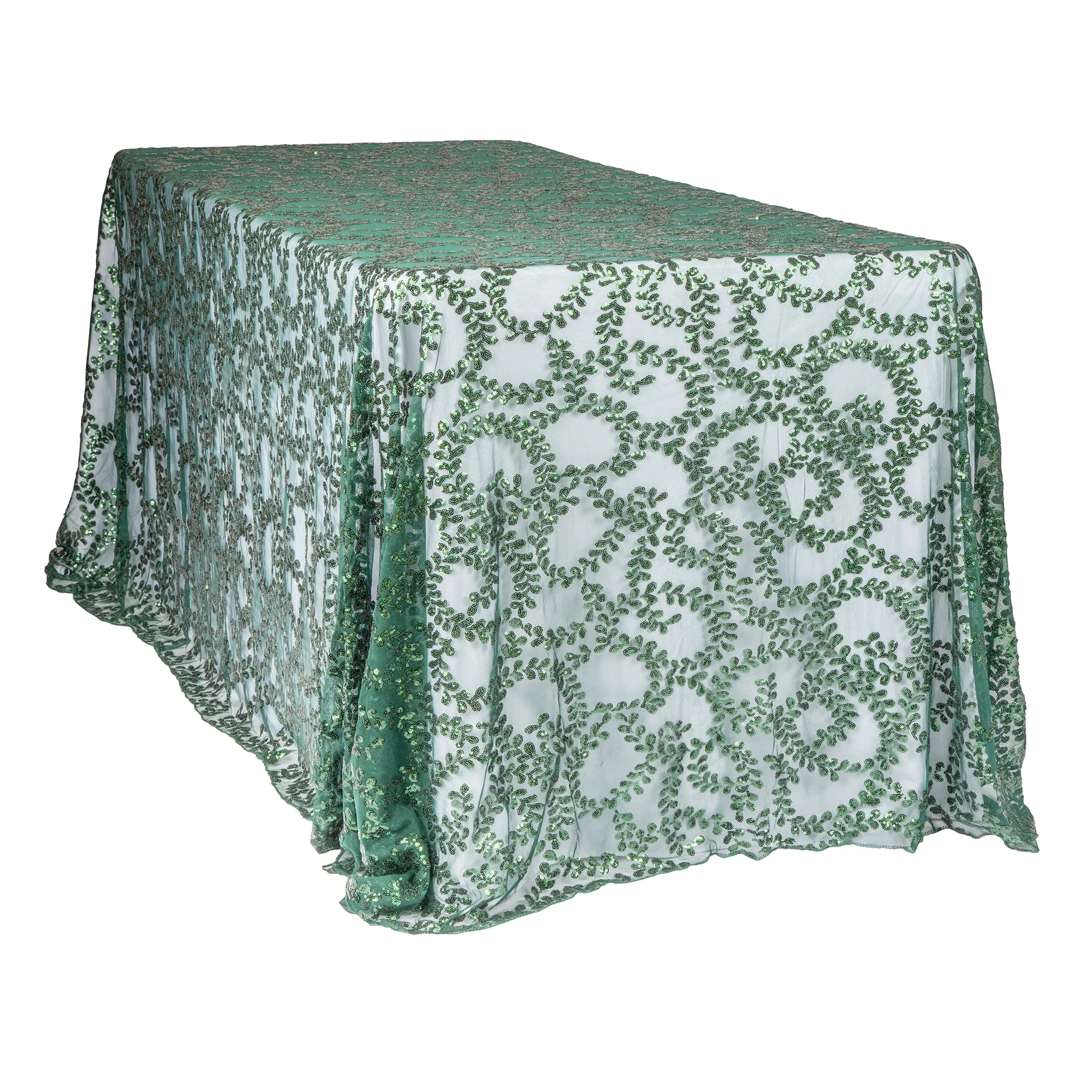 Sequin Vine Tablecloth Overlay 90"x156" Rectangle  - Emerald Green