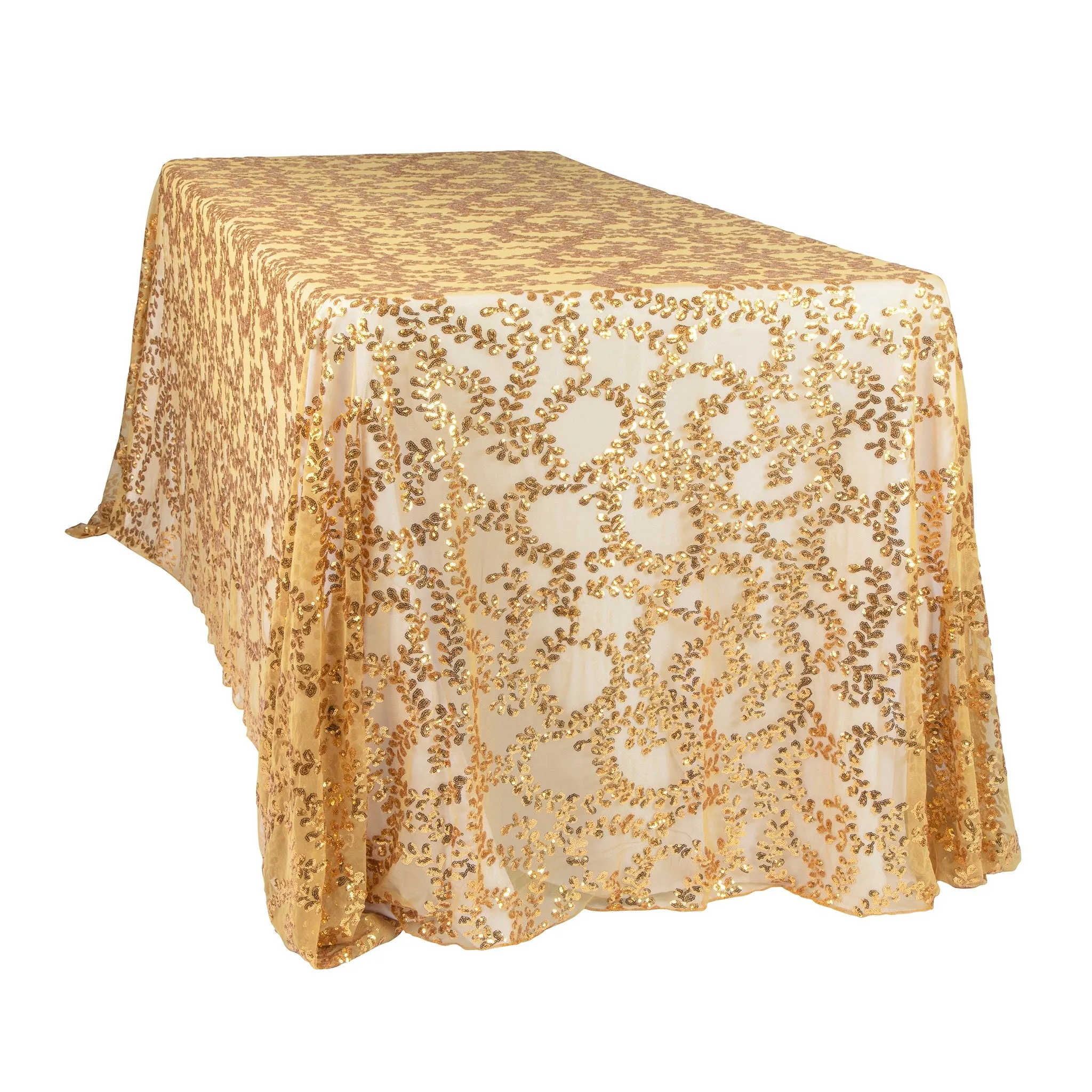 Sequin Vine Tablecloth Overlay 90"x156" Rectangle  - Gold