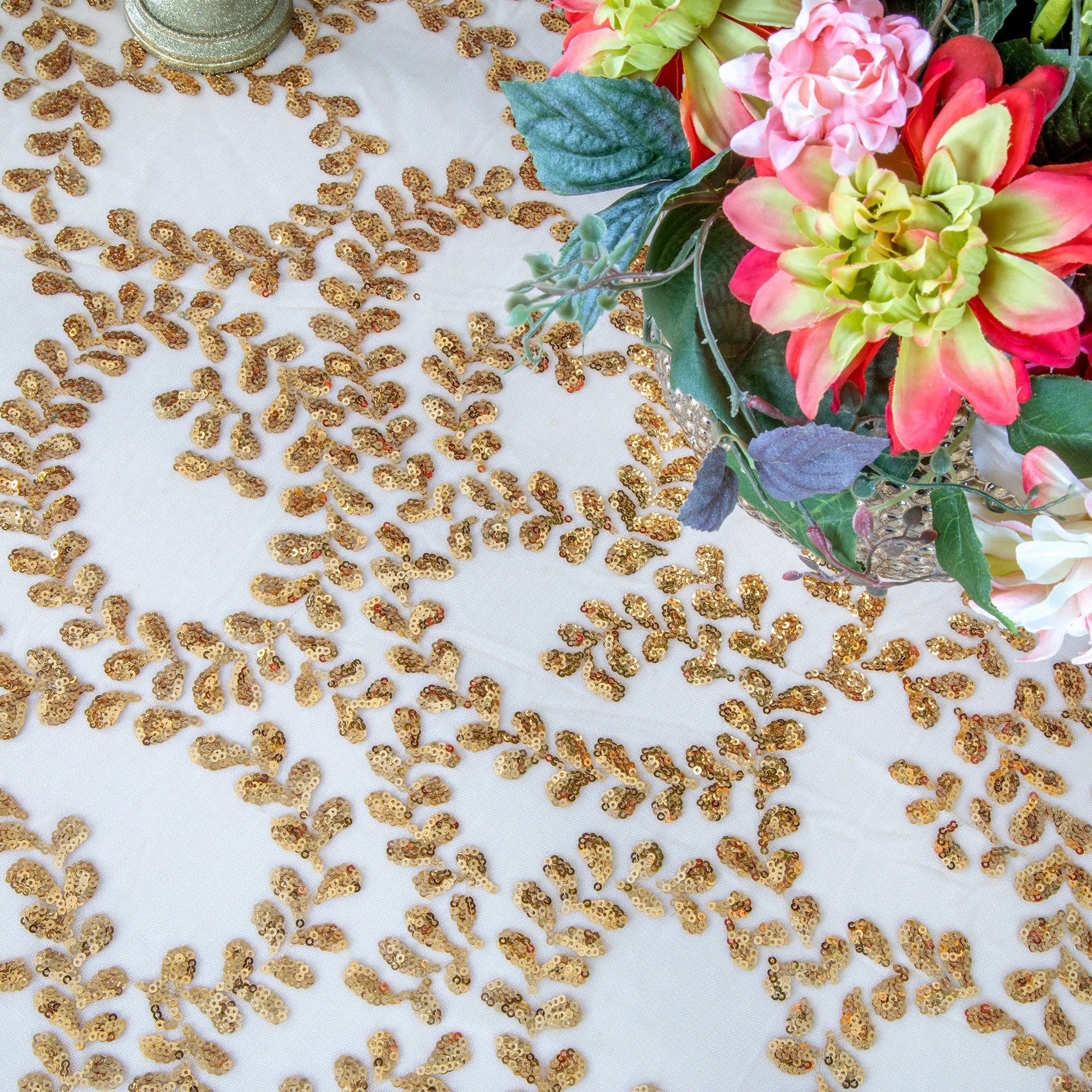Sequin Vine Tablecloth Overlay 90"x156" Rectangle  - Gold