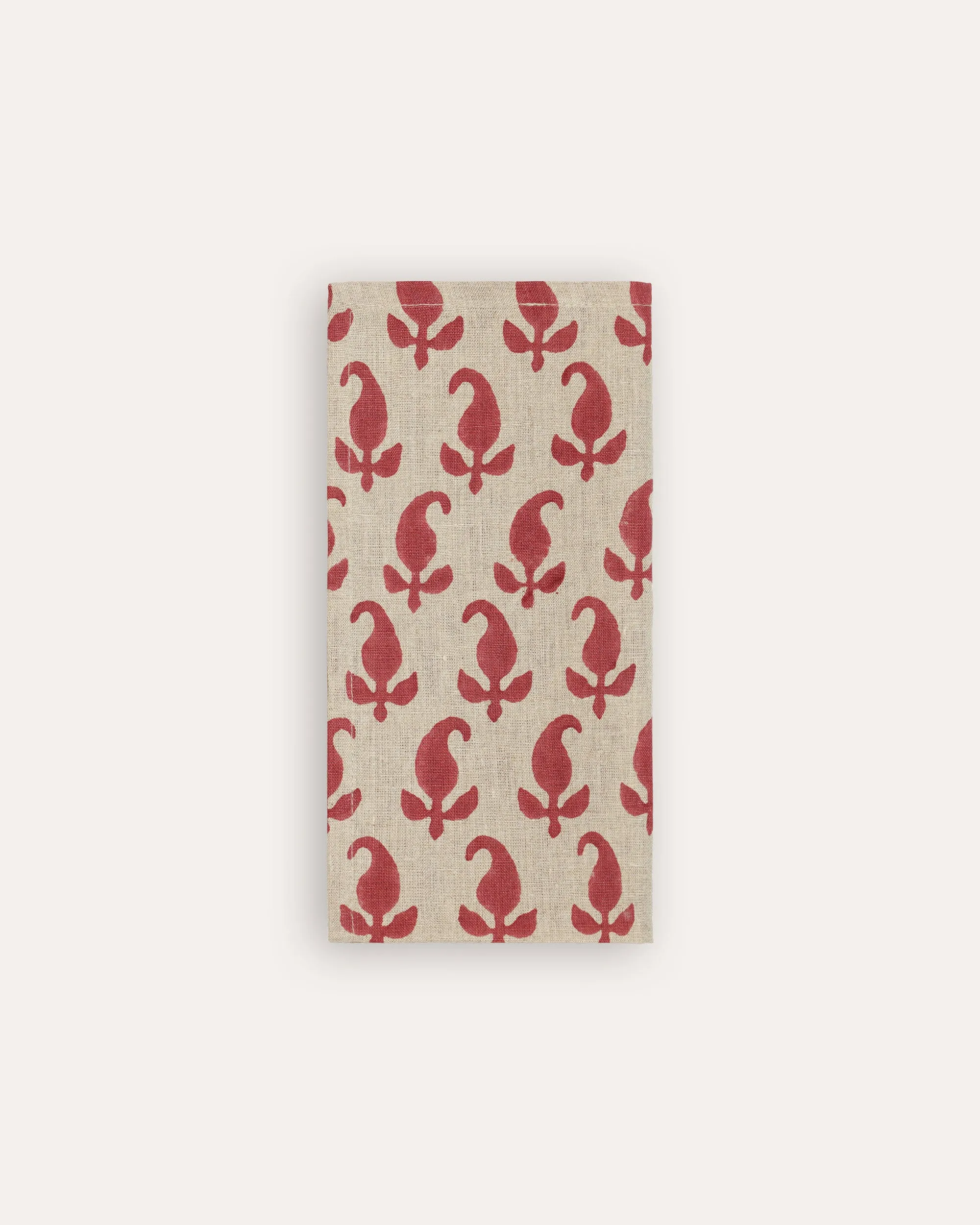Set of 4 Paisley Linen Napkins - Red
