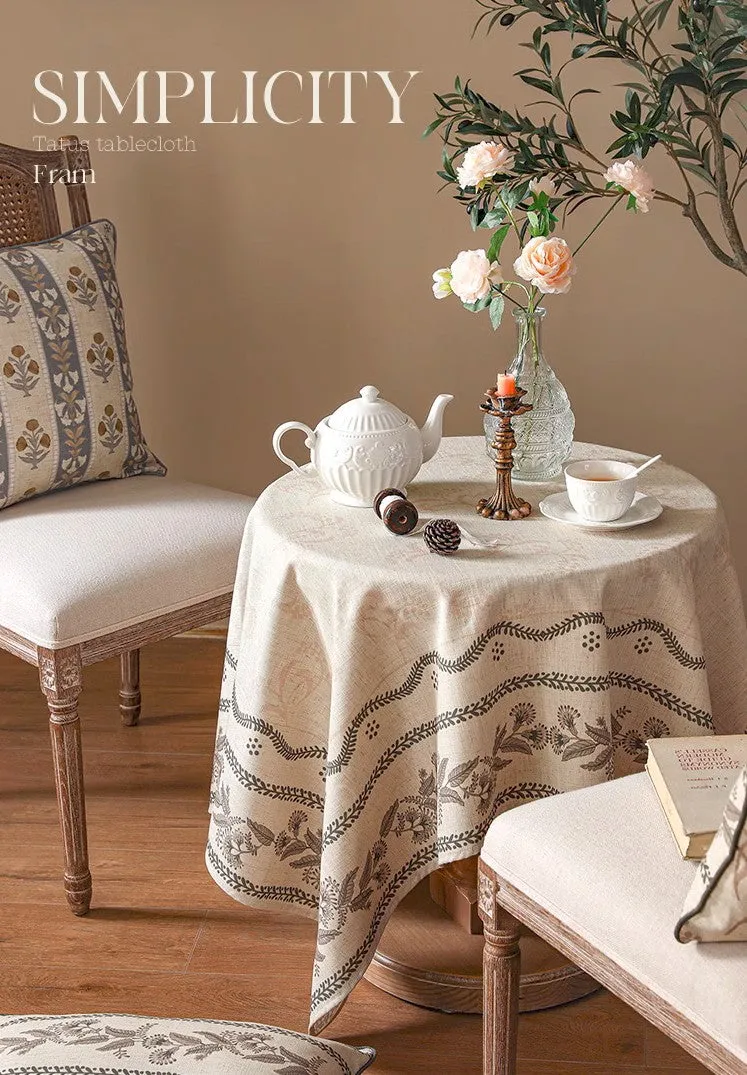 Simple Linen Tablecloth for Round Table, Flower Pattern Farmhouse Table Cloth, Modern Rectangle Tablecloth Ideas for Dining Table