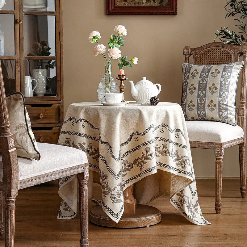 Simple Linen Tablecloth for Round Table, Flower Pattern Farmhouse Table Cloth, Modern Rectangle Tablecloth Ideas for Dining Table