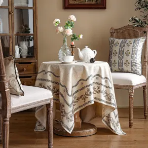 Simple Linen Tablecloth for Round Table, Flower Pattern Farmhouse Table Cloth, Modern Rectangle Tablecloth Ideas for Dining Table