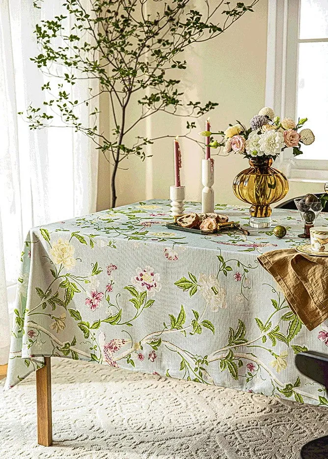 Singing Bird Tablecloth for Round Table, Kitchen Table Cover, Flower Table Cover for Dining Room Table, Modern Rectangle Tablecloth Ideas for Oval Table