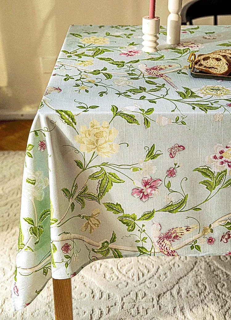 Singing Bird Tablecloth for Round Table, Kitchen Table Cover, Flower Table Cover for Dining Room Table, Modern Rectangle Tablecloth Ideas for Oval Table