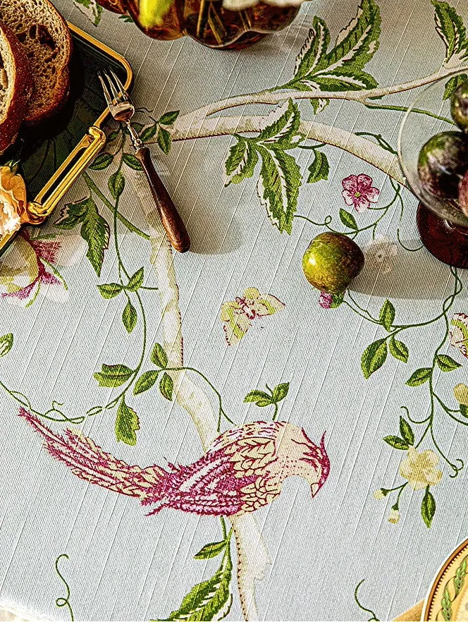 Singing Bird Tablecloth for Round Table, Kitchen Table Cover, Flower Table Cover for Dining Room Table, Modern Rectangle Tablecloth Ideas for Oval Table