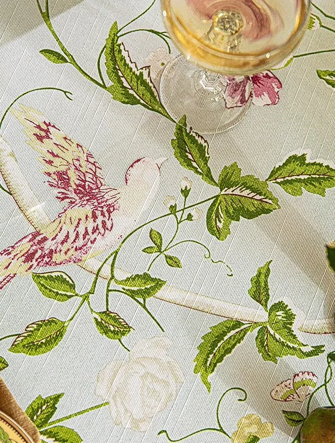 Singing Bird Tablecloth for Round Table, Kitchen Table Cover, Flower Table Cover for Dining Room Table, Modern Rectangle Tablecloth Ideas for Oval Table