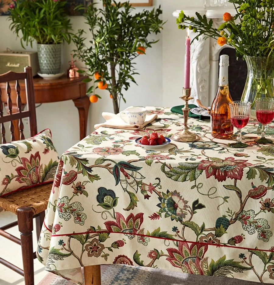 Spring Flower Table Cover for Kitchen, Large Modern Rectangular Tablecloth Ideas for Dining Room Table, Rustic Garden Floral Tablecloth for Round Table