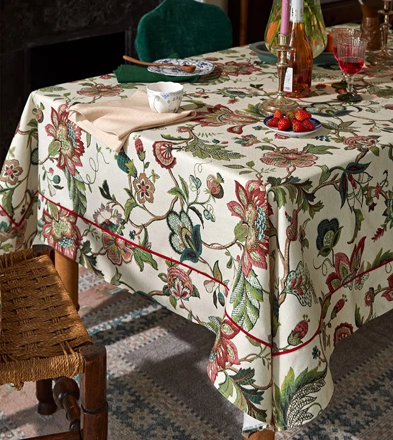 Spring Flower Table Cover for Kitchen, Large Modern Rectangular Tablecloth Ideas for Dining Room Table, Rustic Garden Floral Tablecloth for Round Table
