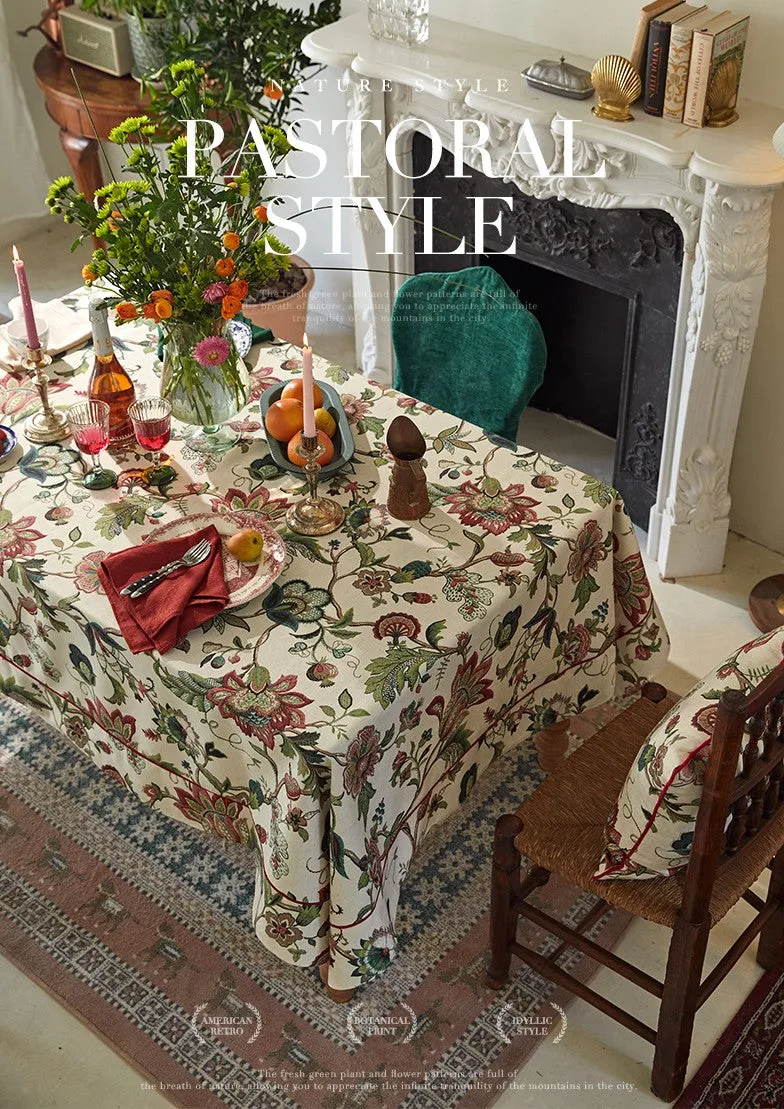 Spring Flower Table Cover for Kitchen, Large Modern Rectangular Tablecloth Ideas for Dining Room Table, Rustic Garden Floral Tablecloth for Round Table