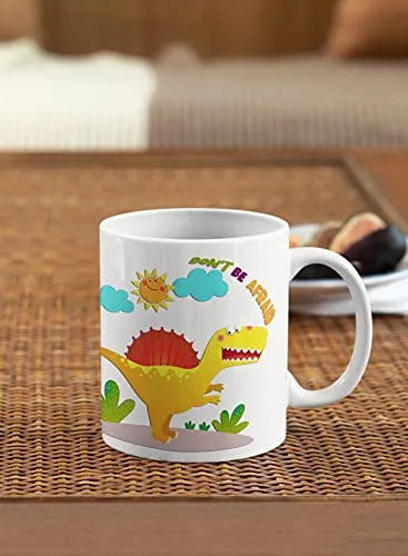 T-Rex Dinosaur Theme Coffee Mug with Box|Dinosaur Theme Return Gifts for Kids|Customize with Name or Message (Bone China)