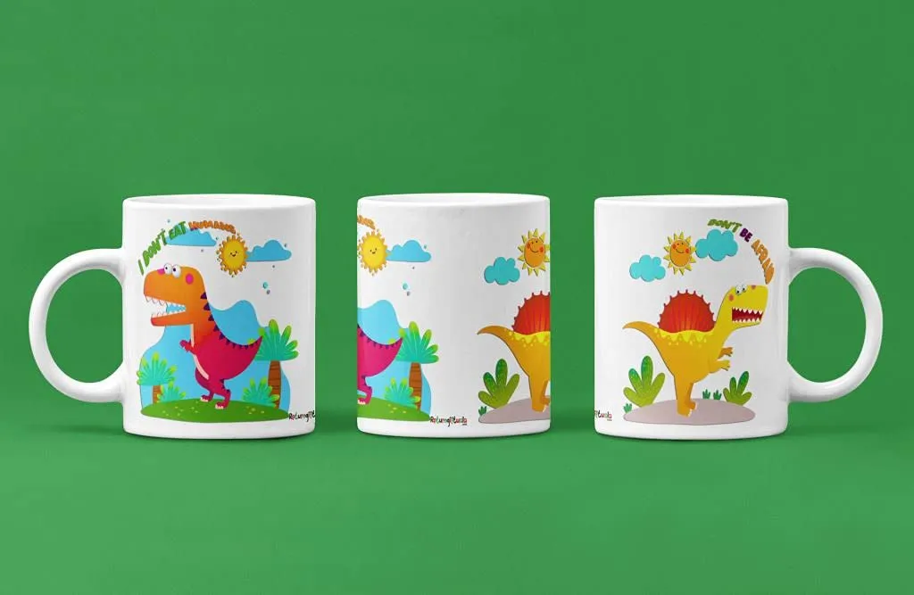 T-Rex Dinosaur Theme Coffee Mug with Box|Dinosaur Theme Return Gifts for Kids|Customize with Name or Message (Bone China)
