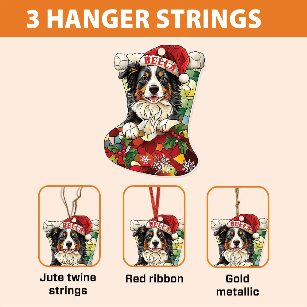 Teesdily | Custom Border Collie Ornament Christmas, Dog Santa Christmas Stocking Stain Glass Printed 2D Ornament, Dog Lover Gift