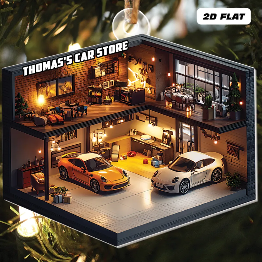 Teesdily | Custom Car Dealership Ornament 2D Flat Acrylic, Garage Shop Ornament Christmas, Car Detailer Ornament, Car Lover Gift