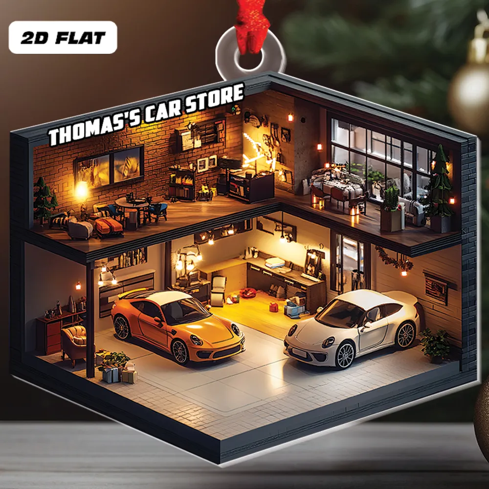 Teesdily | Custom Car Dealership Ornament 2D Flat Acrylic, Garage Shop Ornament Christmas, Car Detailer Ornament, Car Lover Gift