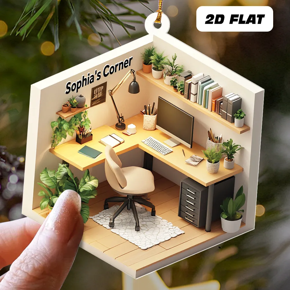 Teesdily | Custom Working Room Ornament 2D Flat Acrylic, Working Desk Office Coworker Ornament Christmas Decor, Colleague Gift