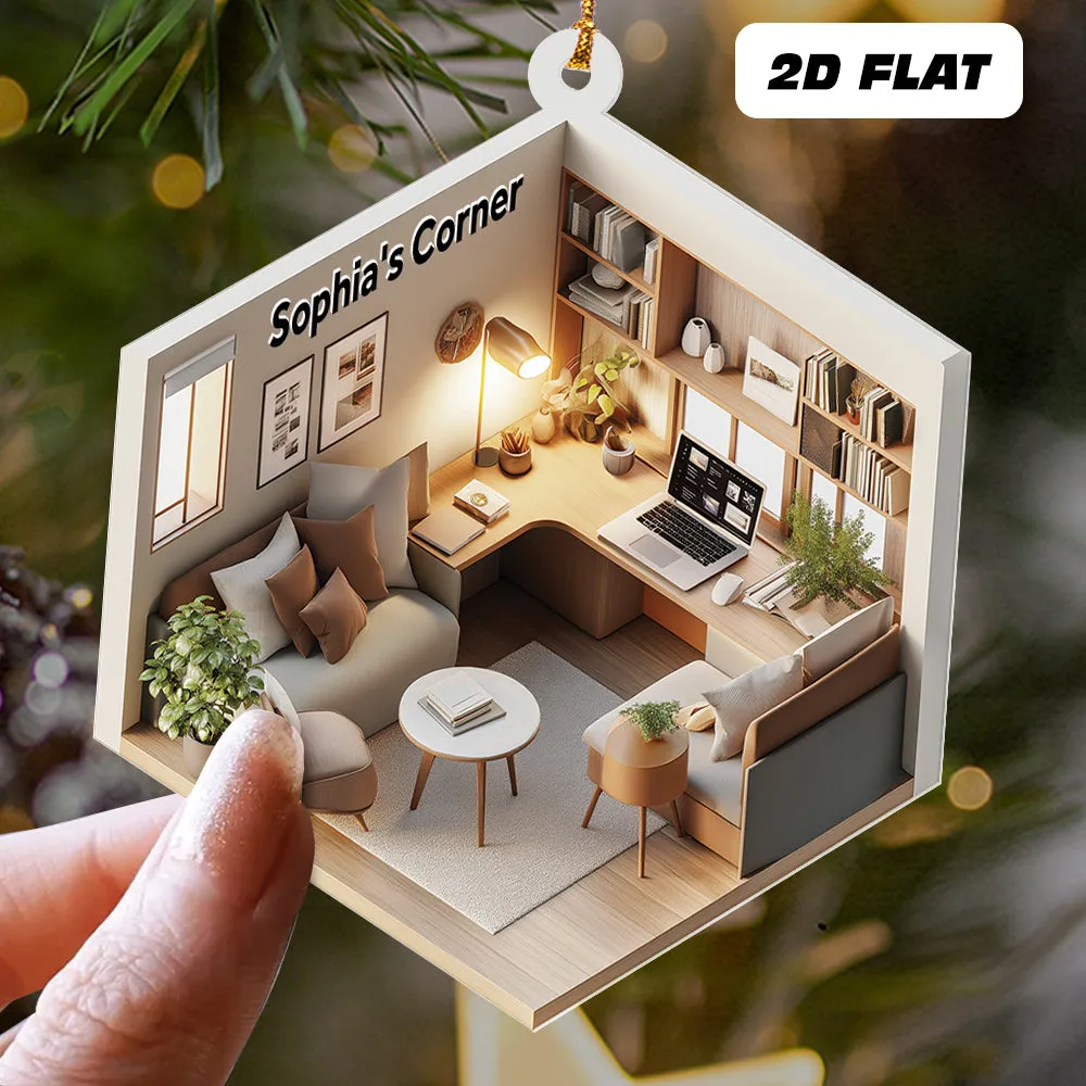 Teesdily | Custom Working Room Ornament 2D Flat Acrylic, Working Desk Office Coworker Ornament Christmas Decor, Colleague Gift