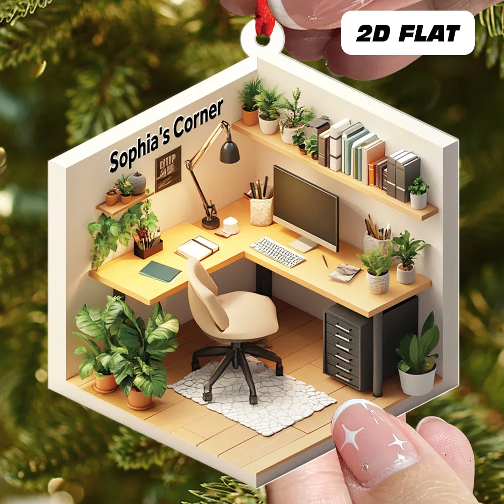Teesdily | Custom Working Room Ornament 2D Flat Acrylic, Working Desk Office Coworker Ornament Christmas Decor, Colleague Gift