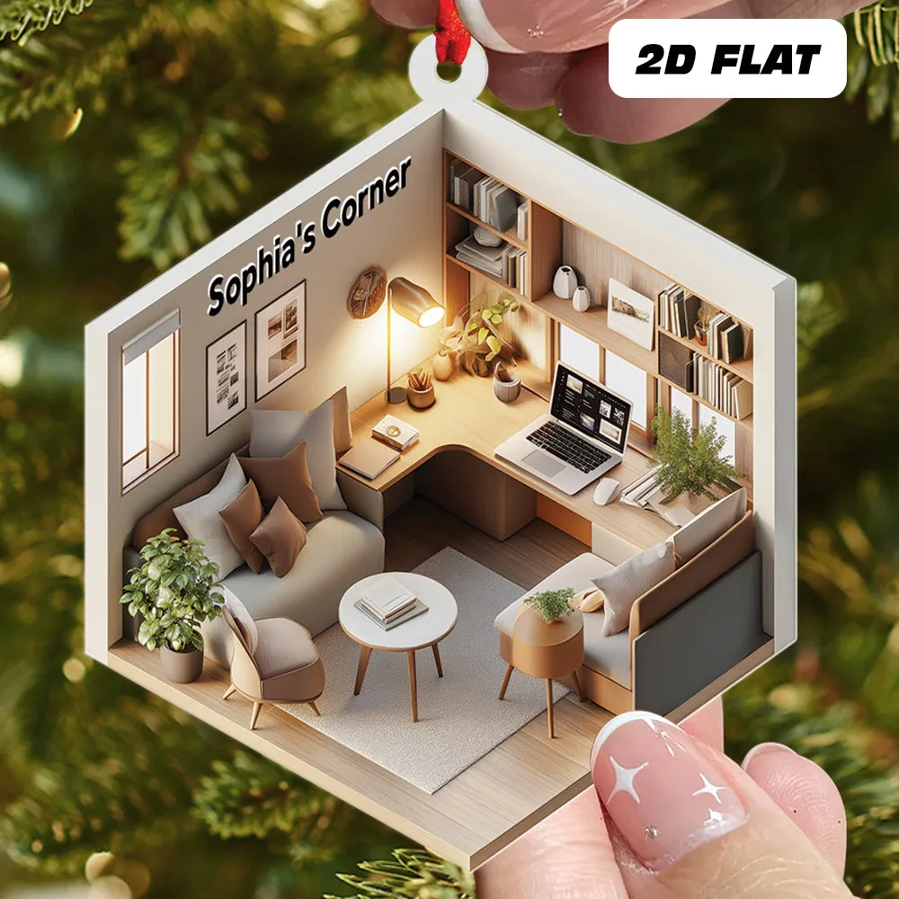 Teesdily | Custom Working Room Ornament 2D Flat Acrylic, Working Desk Office Coworker Ornament Christmas Decor, Colleague Gift