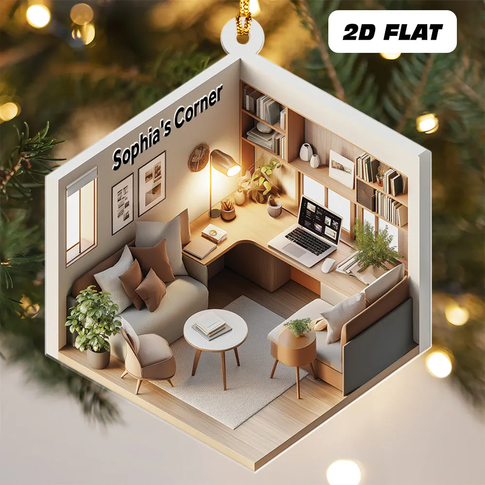 Teesdily | Custom Working Room Ornament 2D Flat Acrylic, Working Desk Office Coworker Ornament Christmas Decor, Colleague Gift