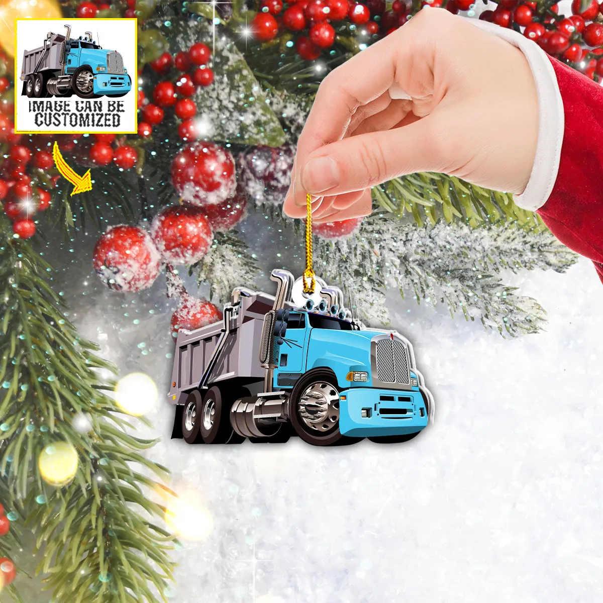Teesdily | Customized Dump Truck Christmas Car Pendant Hanging With Picture Truck Driver Ornament Truckers Gifts Custom Photo Ornament Two Sided