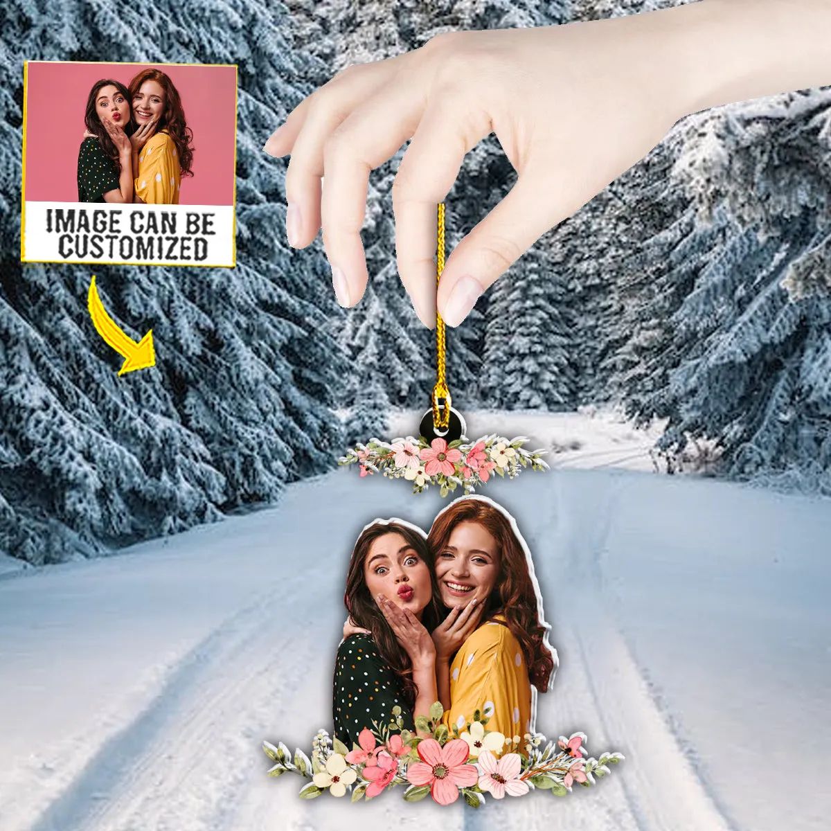 Teesdily | Customized Photo Besties Forever Ornament Best Friend Sisters Christmas Ornament For Friends Birthday Gift Custom Photo Ornament Gifts