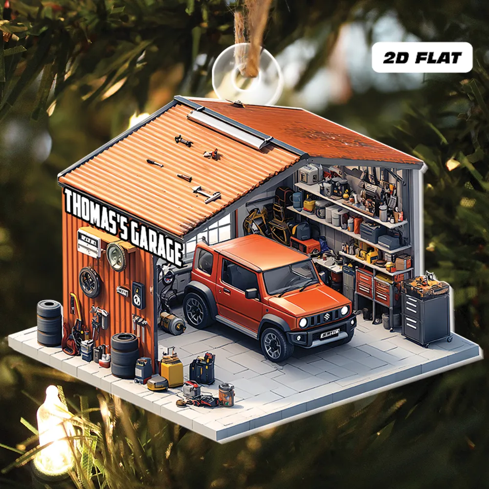 Teesdily | Personalized Garage Shop Christmas Ornament 2D Flat Acrylic, Mechanic Garage Store Car Ornament, Engineer Car Gift Xmas