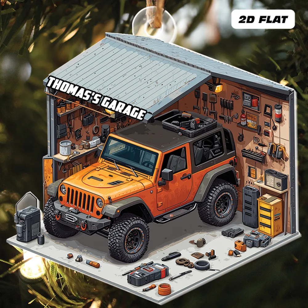 Teesdily | Personalized Garage Shop Christmas Ornament 2D Flat Acrylic, Mechanic Garage Store Car Ornament, Engineer Car Gift Xmas