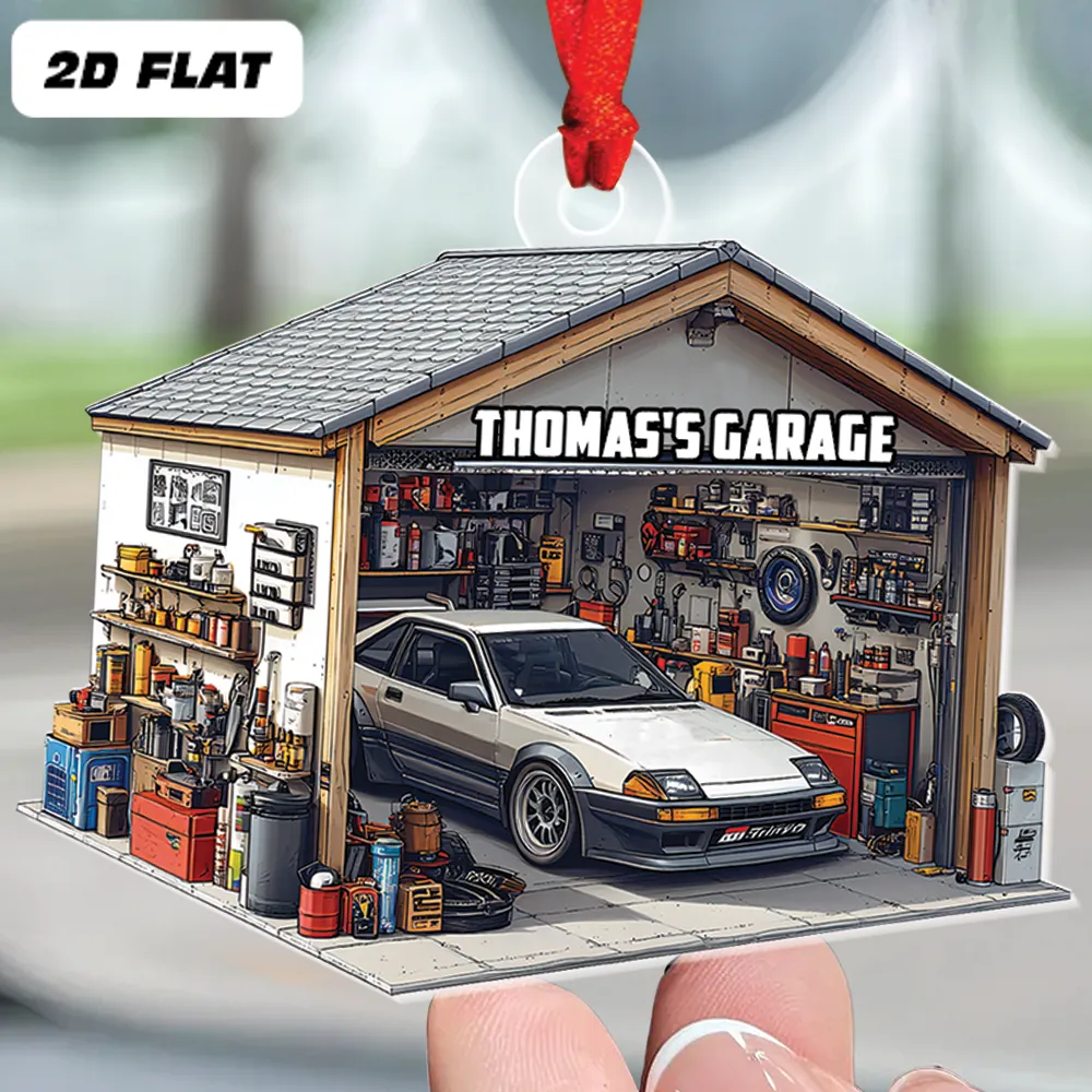 Teesdily | Personalized Garage Shop Christmas Ornament 2D Flat Acrylic, Mechanic Garage Store Car Ornament, Engineer Car Gift Xmas