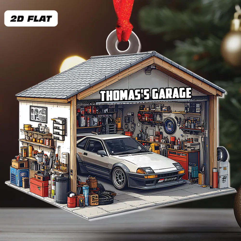 Teesdily | Personalized Garage Shop Christmas Ornament 2D Flat Acrylic, Mechanic Garage Store Car Ornament, Engineer Car Gift Xmas