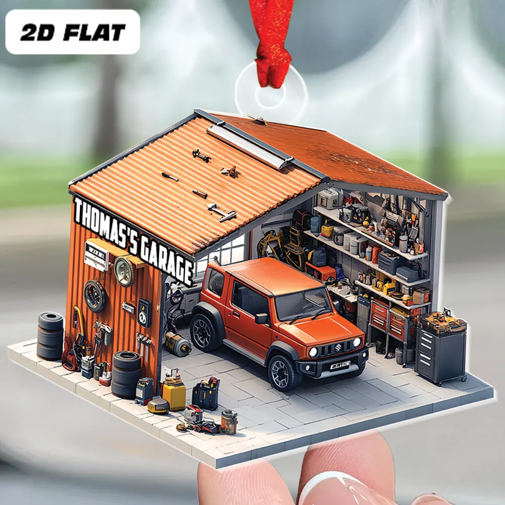 Teesdily | Personalized Garage Shop Christmas Ornament 2D Flat Acrylic, Mechanic Garage Store Car Ornament, Engineer Car Gift Xmas