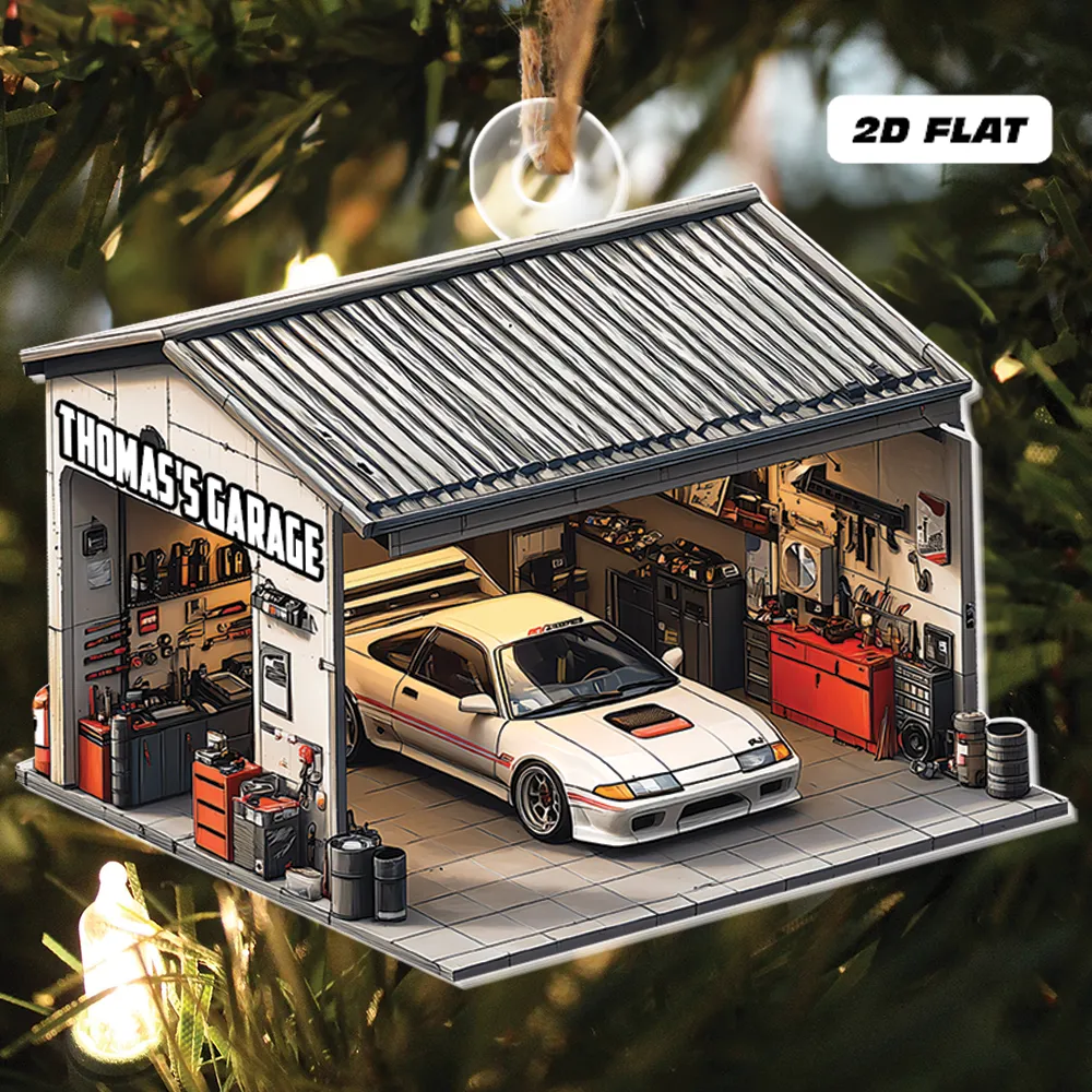 Teesdily | Personalized Garage Shop Christmas Ornament 2D Flat Acrylic, Mechanic Garage Store Car Ornament, Engineer Car Gift Xmas