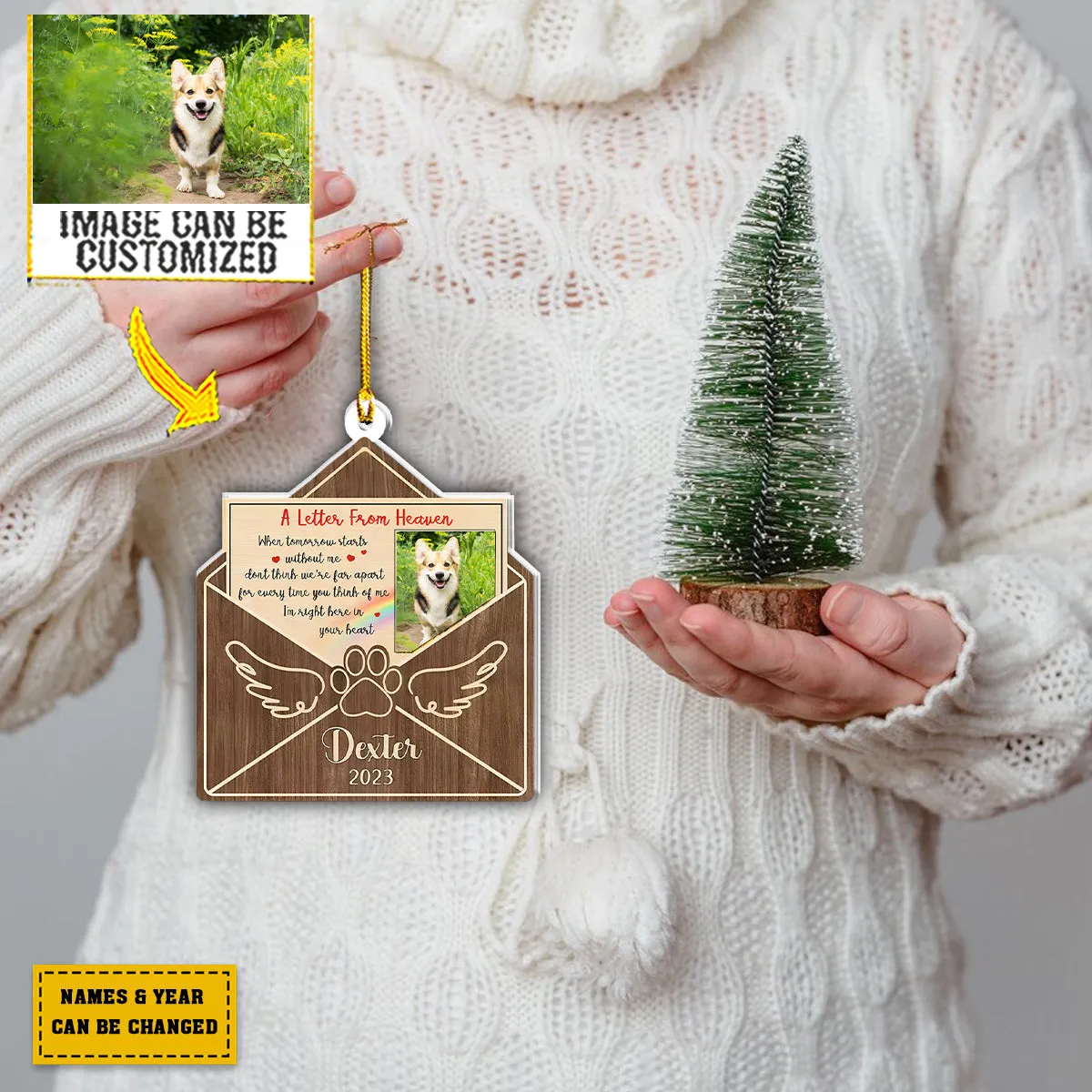 Teesdily | Pet Custom Photo Car Pendant Hanging Christmas A Letter From Heaven Dog Memorial Ornament Personalized Pet Memorial Ornament With Photo