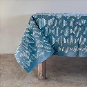 Tribal Cloth Indigo Collection - Line Wave in Dusky Mid Blue Tablecloth