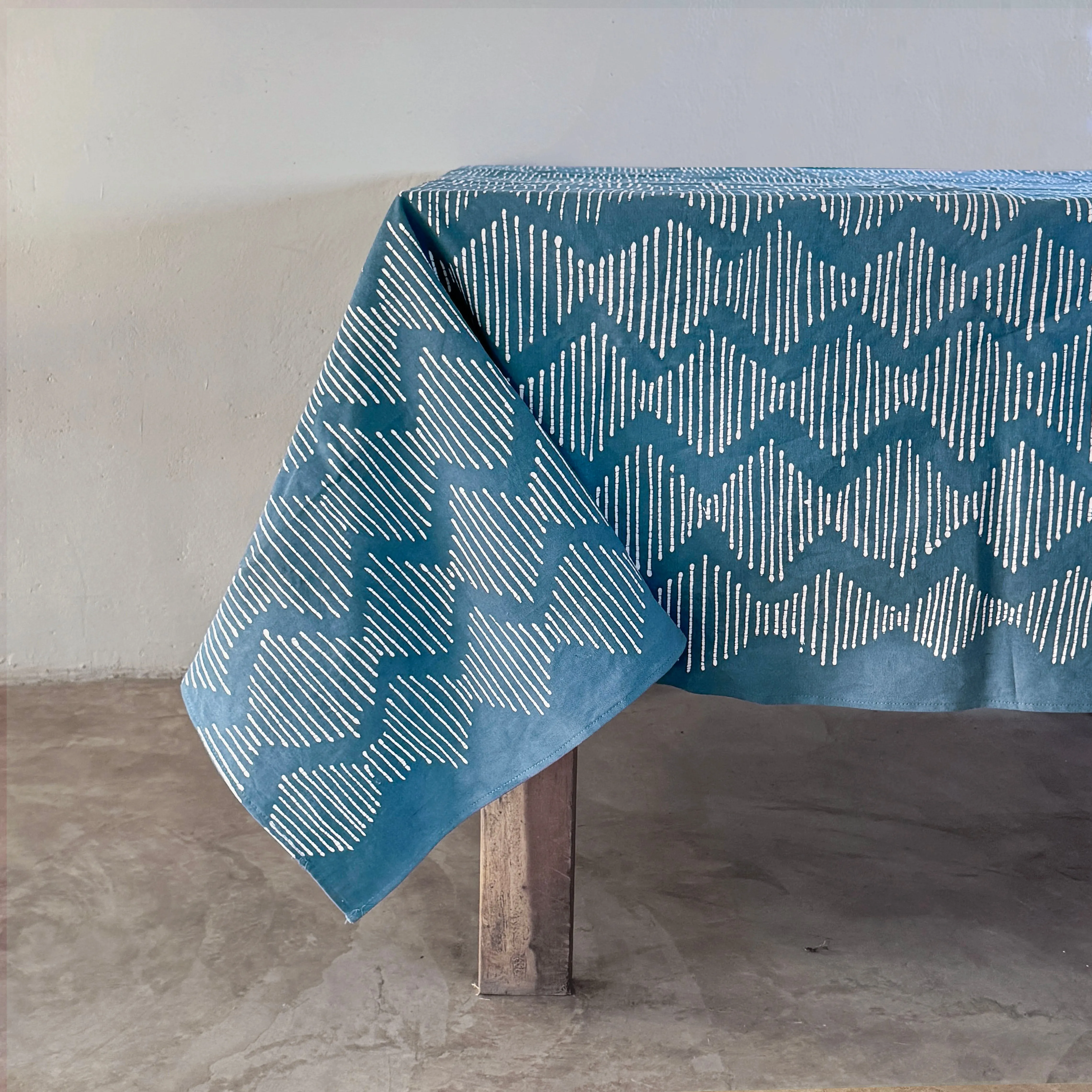 Tribal Cloth Indigo Collection - Line Wave in Dusky Mid Blue Tablecloth