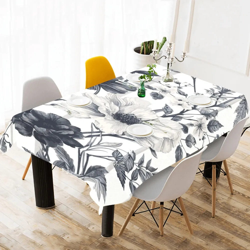 Vampire Art Delicate Grunge Victorian Floral Composition with Striped in Shades of Grey Cotton Linen Tablecloth