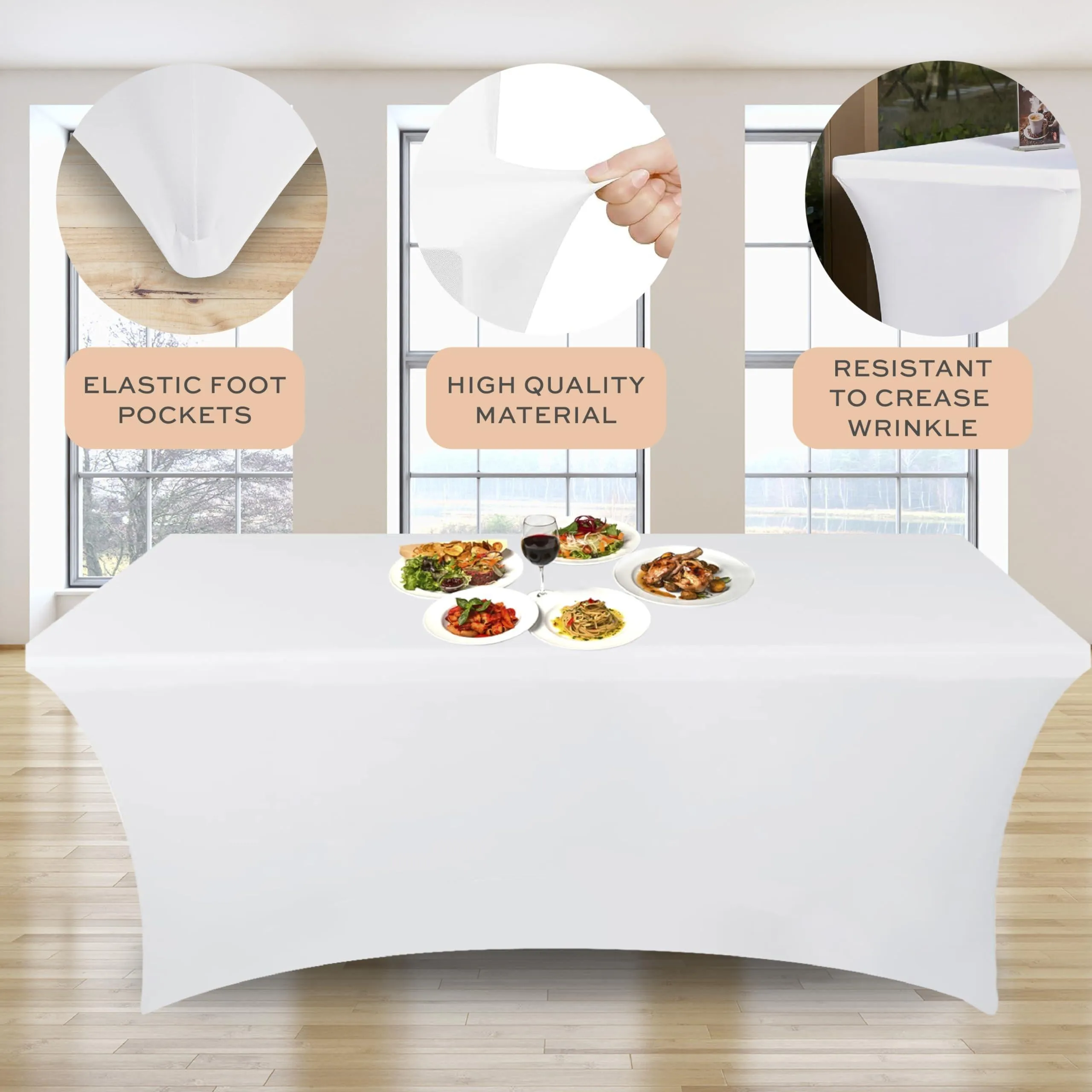White Stretch Spandex Table Covers 4FT Pack of 2 Fitted Tablecloths 48x30 inch